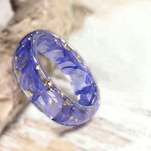 Blue Cornflower Resin Ring: Band with Real Flowers in Clear Resin