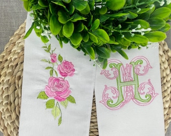 Écharpe monogrammée personnalisée | Écharpe couronne d'été | Écharpe couronne brodée d'hortensias