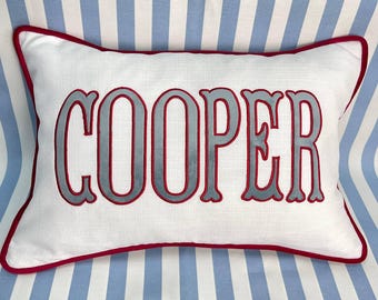 Personalized name pillow with appliqué monogram | Lumbar pillow with monogram | monogrammed nursery pillow