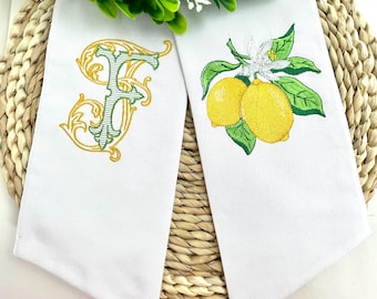 Écharpe brodée à motif de citron | Écharpe monogrammée personnalisée | Ruban pour couronne d'été