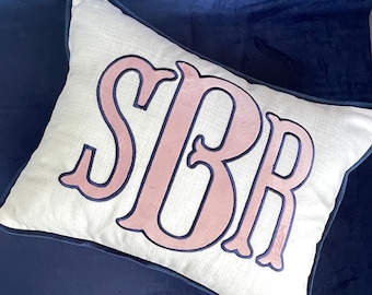 Personalized name pillow with appliqué monogram | Lumbar pillow with monogram | monogrammed nursery pillow