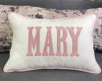 Personalized name pillow with appliqué monogram | Lumbar pillow with monogram | monogrammed nursery pillow