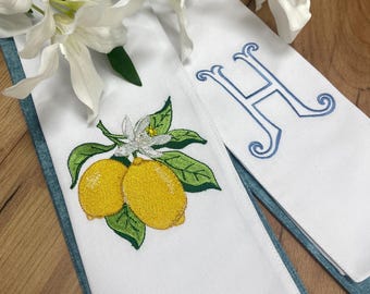 Nastro per ghirlanda estiva | Fascia per ghirlanda ricamata con limoni | Fascia personalizzata con monogramma |