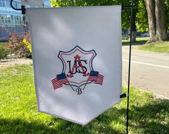 Patriotic Garden Flag with Monogram – Custom USA House Banner – 4th of July Decor