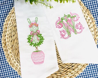 Easter Wreath Sash | Topiary Wreath Sash | Embroidered Bunny & Monogram Wreath Ribbon