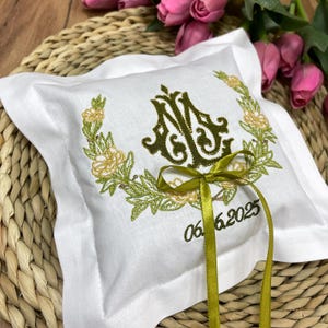 Embroidered Wedding Pillow for Rings | Ring Bearer |  Rings Pillow with monogram