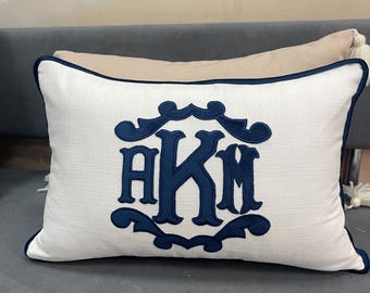 Personalized name pillow with appliqué monogram | Lumbar pillow with monogram | monogrammed nursery pillow