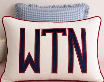 Personalized Appliqué Pillow with Monogram | Custom Name Lumbar Cushion | Nursery Gift | DDP shipping to the U.S.