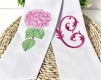 Écharpe monogrammée personnalisée | Écharpe couronne d'été | Écharpe couronne brodée d'hortensias