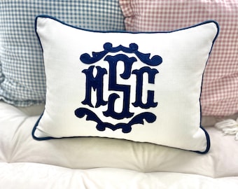 Personalized name pillow with appliqué monogram | Lumbar pillow with monogram | monogrammed nursery pillow