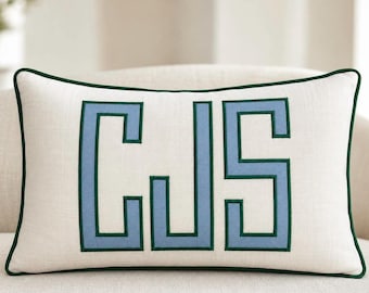 Personalized Appliqué Pillow with Monogram | Custom Name Lumbar Cushion | Nursery Gift | DDP shipping to the U.S.