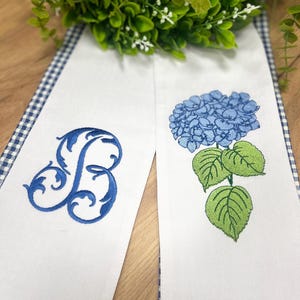 Personalized Monogram Sash | Summer Wreath Ribbon | Hydrangea Embroidered Wreath Sash