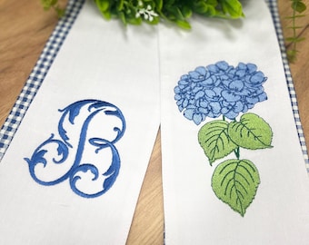 Personalized Monogram Sash | Summer Wreath Ribbon | Hydrangea Embroidered Wreath Sash