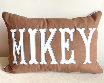 Personalized name pillow with appliqué monogram | Lumbar pillow with monogram | monogrammed nursery pillow