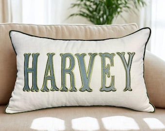 Personalized name pillow with appliqué monogram | Lumbar pillow with monogram | monogrammed nursery pillow