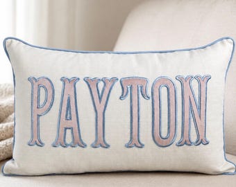 Personalized Appliqué Pillow with Monogram | Custom Name Lumbar Cushion | Nursery Gift | DDP shipping to the U.S.