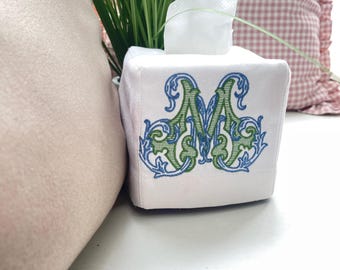 Personalized Linen Tissue Box Cover – Monogrammed Home Décor