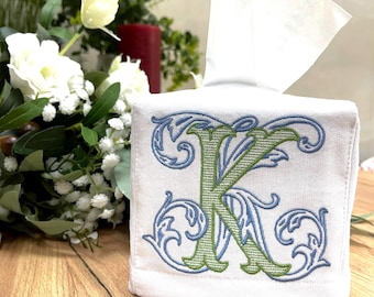 Housse de boîte à mouchoirs | Décoration intérieure monogrammée | Housse de boîte à mouchoirs en lin personnalisée | Livraison DDP aux États-Unis