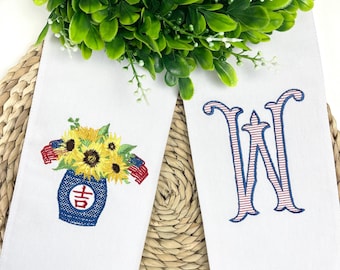 Couronne monogrammée patriotique, nœud pour couronne du Memorial Day, décoration de porte du 4 juillet, couronne de tournesols, décoration de porte d'entrée personnalisée
