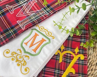Plaid Wreath Sash – Personalized Embroidered Christmas Tartan Bow for Front Door Decor