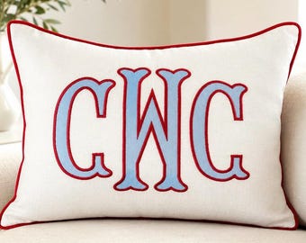 Personalized Appliqued Pillow, Monogram Decor, Dorm & Boy Room Pillow, Baby Shower Housewarming Gift. DDP shipping to the U.S.