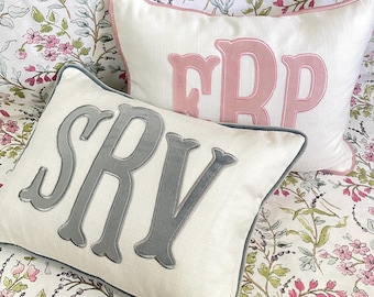 Personalized name pillow with appliqué monogram | Lumbar pillow with monogram | monogrammed nursery pillow