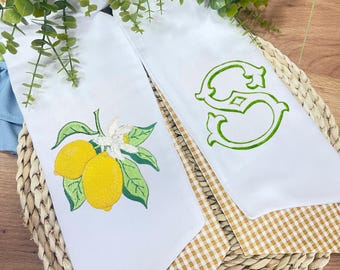 Fascia con ghirlanda ricamata a limoni | Fascia personalizzata con monogramma | Nastro per ghirlanda estiva | Spedizione DDP negli Stati Uniti