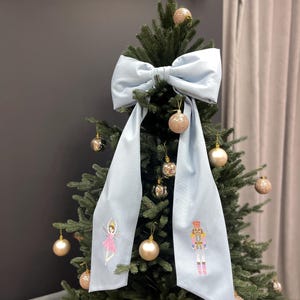 Christmas Striped Cotton Bow with Embroidery – Nutcracker & Mouse King Design | DDP Shipping to the USA