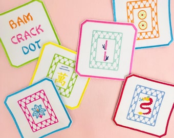 Mahjong Cocktail Napkins. Set of 6 Napkins