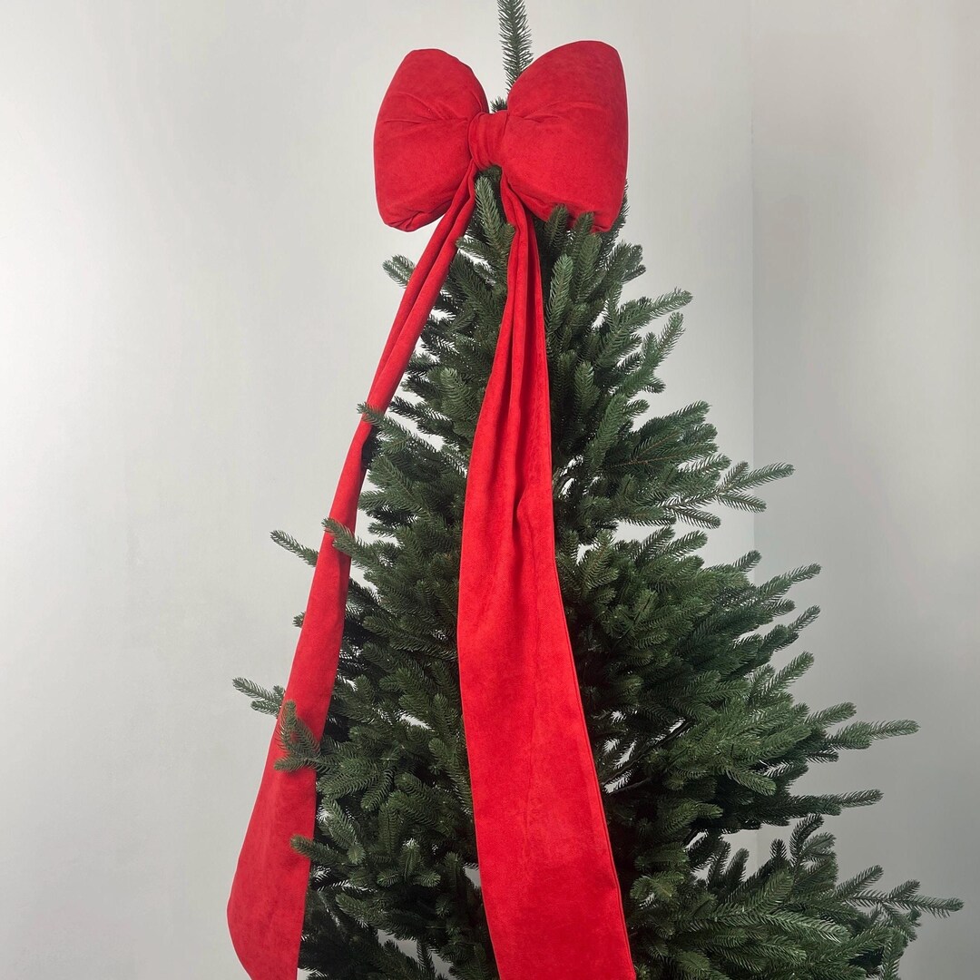 Big Red Velvet Christmas Bow | Large Christmas Tree Topper | Holiday ...