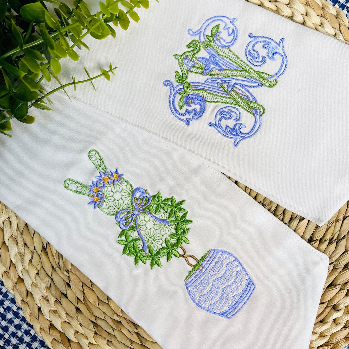 Topiary Wreath Sash | Easter Wreath Sash | Embroidered Bunny & Monogram Wreath Ribbon - Etsy