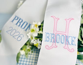 Écharpe de bal personnalisée, ruban de bouquet de bal avec nom, écharpe de bouquet de bal, nœud papillon esprit d'école, écharpe de bouquet monogrammée