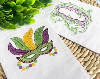 Écharpe de Mardi Gras avec couronne, écharpe monogrammée, masque festif brodé de Mardi Gras