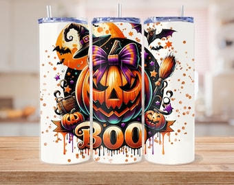 Envoltura de vaso de Halloween, Diseño de sublimación de vaso de temporada espeluznante de 20 oz, Envoltura de vaso de calabaza, Vaso retro de Halloween Png, Descarga digital