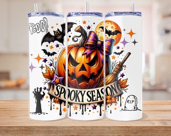 Halloween 20 oz Tumbler Wrap, Spooky Season Sublimation Design, Spooky Pumpkin Tumbler Wrap, Retro Halloween Tumbler Png, Digital Download