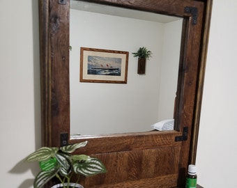 Rustic Wood Farmhouse Mirror With Shelf