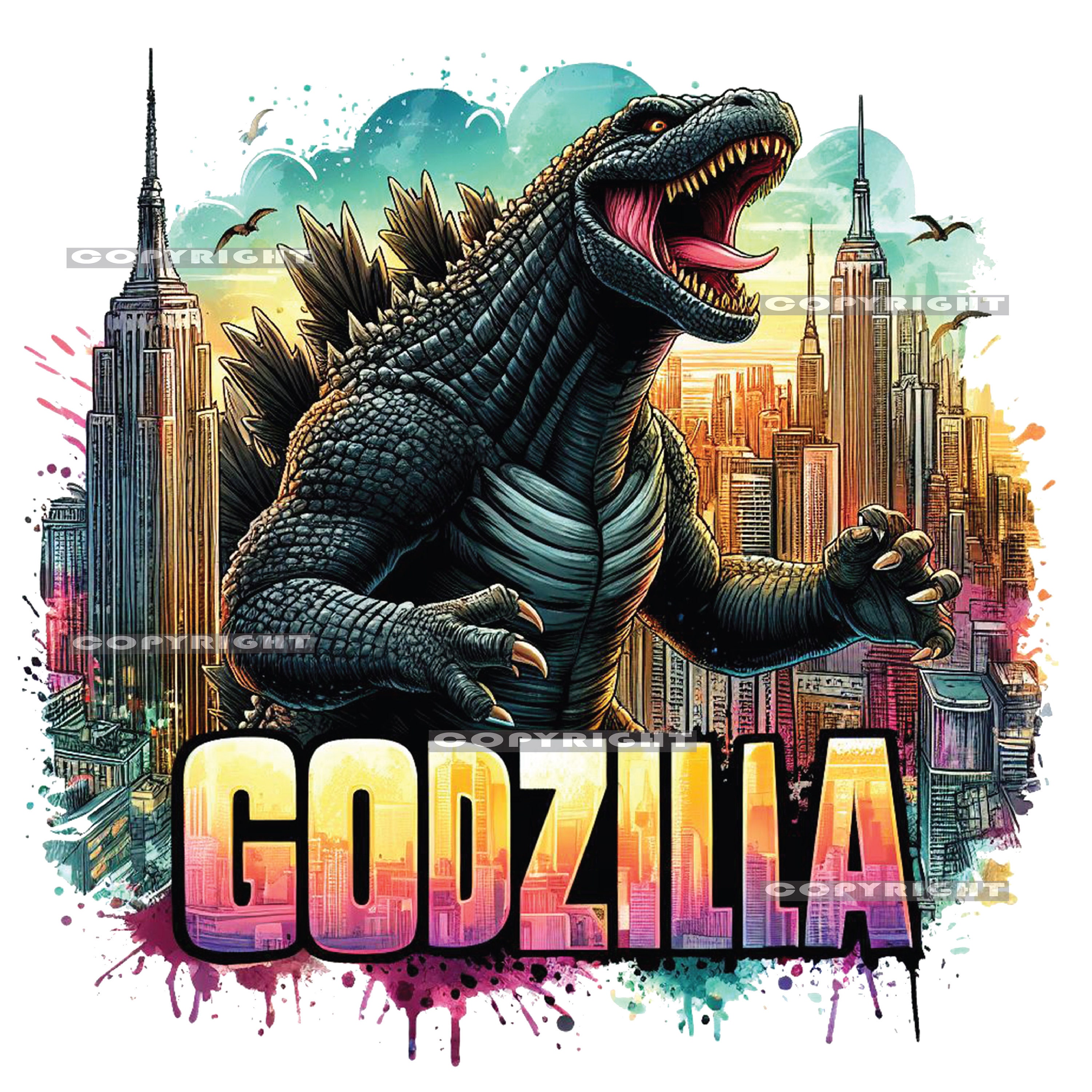 Godzilla X 5 PNG, Godzilla in Watercolor Png, Monsterverse Png