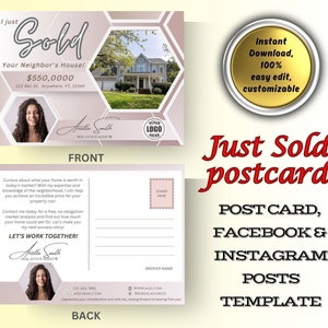 Editável, Recém-vendido, Cartão Postal Imobiliário, Ferramenta de Marketing Profissional, Cartão de Agente Agrícola, Marketing Acessível, Modelo Canva para Corretor de Imóveis