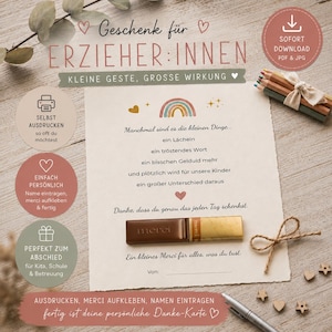 Dankeskarte Erzieher & Lehrer mit Merci | Abschiedsgeschenk Kita Kindergarten Schule | PDF zum Ausdrucken | Digital Download