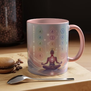Chakra Alignment Mug – Colorful Interior Ceramic Coffee Cup – Spiritual Gift for Her – Meditation Lover Mug – Yoga Energy Balance Art