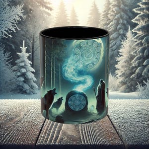 Norse Mythology Coffee Mug: Viking Wolf Moon Ceramic Cup