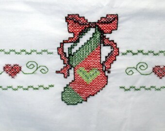 Hand-embroidered Christmas Pillowcases