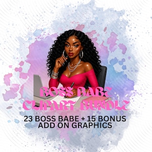 Boss Babe Black Girl Clipart Bundle | Black Girl Clipart | Melanin PNGs for Planners, Journals, Stickers, Business Branding
