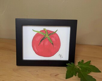 Tomato Framed Watercolor Print 3x4”,  by Cathy Stratton