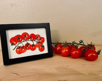 Cherry Tomato Vine 3x4” Framed,  by Cathy Stratton