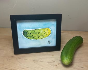 Pickle Art Framed Watercolor Print 3x4”,  by Cathy Stratton
