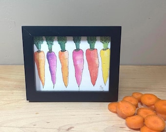 Carrots Framed Watercolor Print 3x4”,  by Cathy Stratton