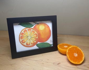 Oranges Framed Watercolor Print 3x4”,  by Cathy Stratton