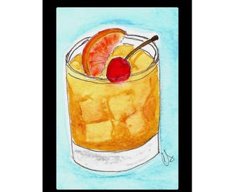 Old Fashioned Framed Watercolor Print 3x4”,  by Cathy Stratton