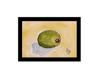 Olive Framed Watercolor Print 3x4”,  by Cathy Stratton